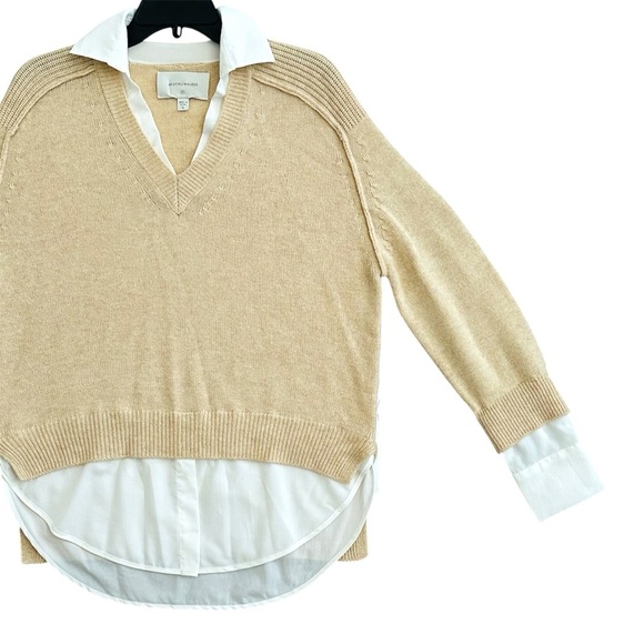 Brochu Walker The Looker Layered V-Neck Wool Cashmere Dune Sand Sweater size S - Picture 4 of 14